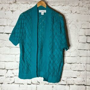 Women’s teal short sleeve crochet cardigan XL
